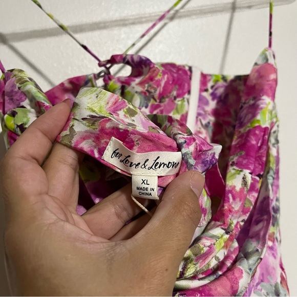 New For Love and Lemons Paulina pink and green floral lace up mini dress XL - Picture 9 of 9